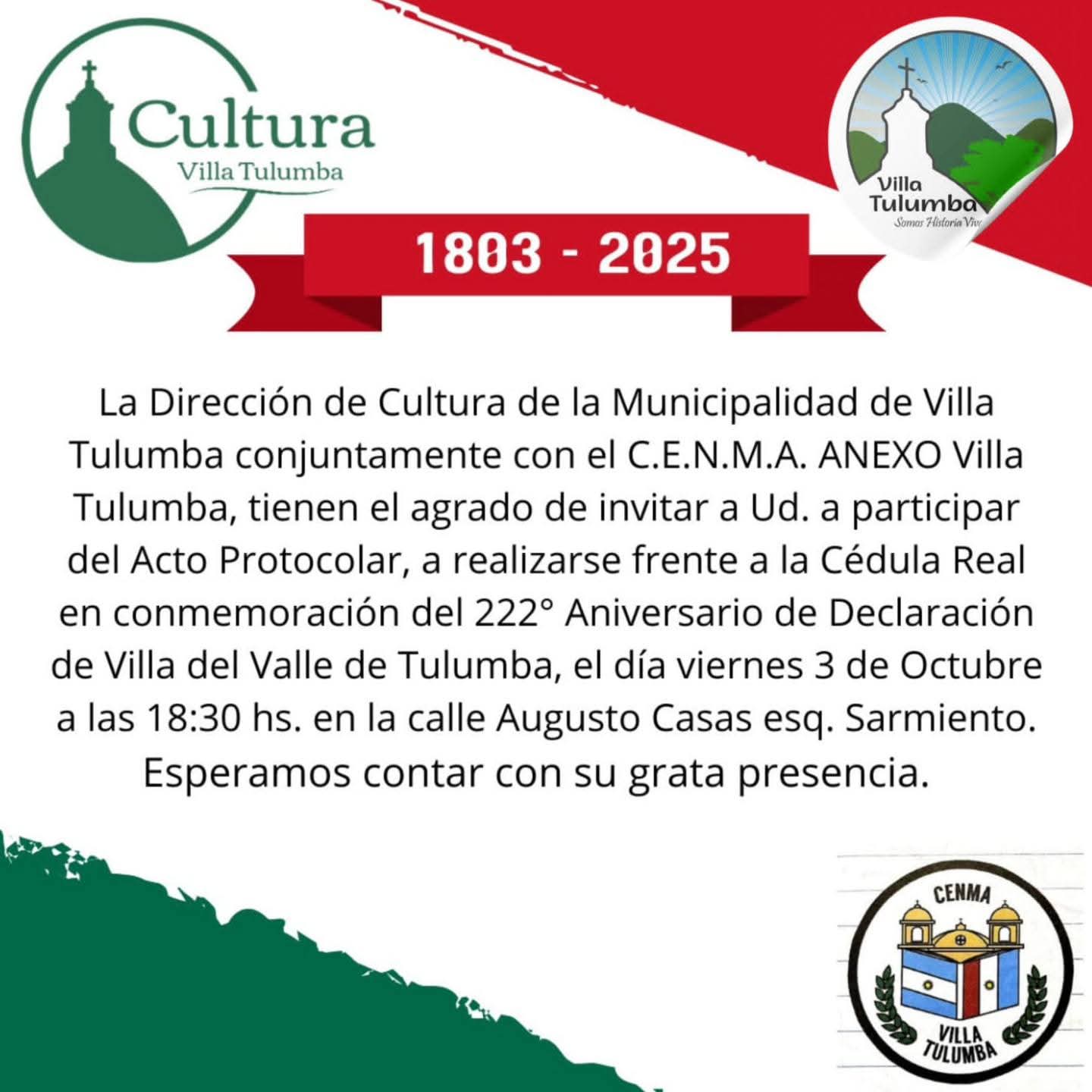 VILLA TULUMBA CELEBRA EL 222° ANIVERSARIO DE SU DECLARACIÓN